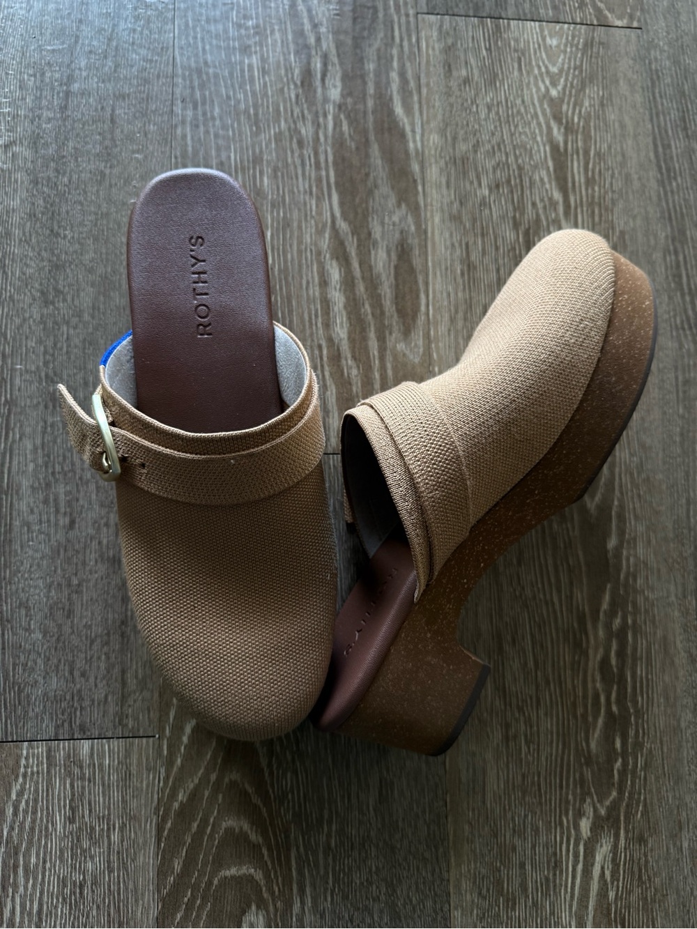 Rothy's Tan Knit Gold Buckle Mules - Sz 11 - Picture 5 of 5